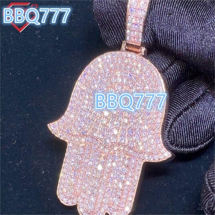 Real Vvs Diamond Hamsa Hand Pendant With Tennis Necklace Iced Out Hiphop 925 Sterling Silver Moissanite Pendant