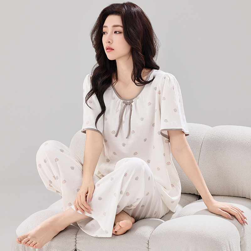 X205-Spring and summer women's cloud cotton pajamas short-sleeved trousers two-piece suit soft and comfortable loose casual cost-effective