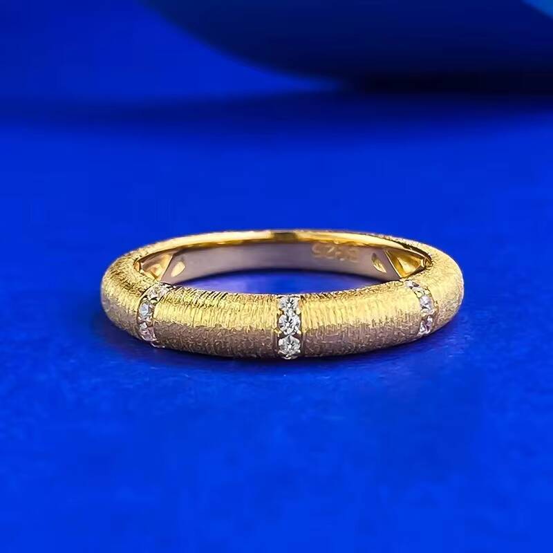 MEENOY Wholesale Price S925 Silver 18K Gold WomenS Jewelry Zircon Inlay Satin Brushed Wide And Narrow Ring