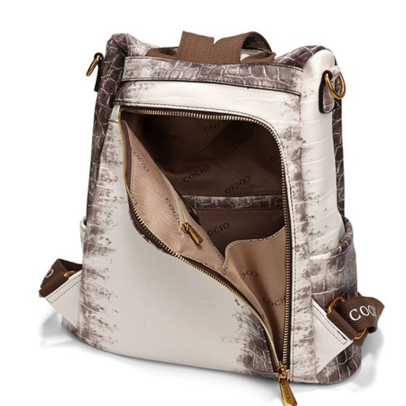 COCIO designer New genuine leather crocodile pattern white backpack casual outdoor multifunctional fashionable travel bag dh4623024 982bf8 692b71