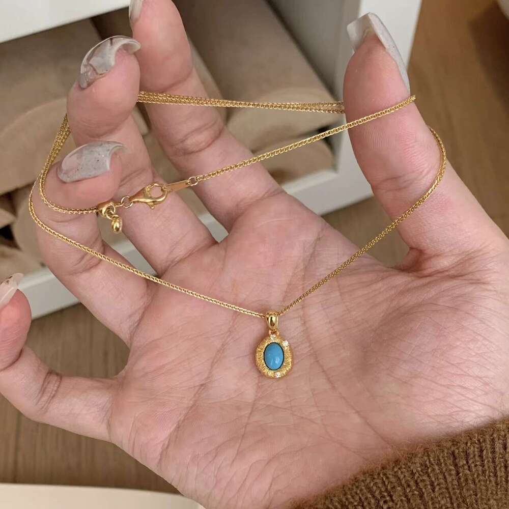 INS Luxury jewelry designer necklace bracelet earring set vintage style handmade brushed blue pine necklace high-end luxury ring temperament earring P