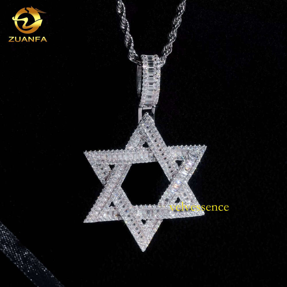 Hip Hop Jewelry David Ice Out Baguette Star Sier VVS D Moissanite Exquisite Charm Pendant