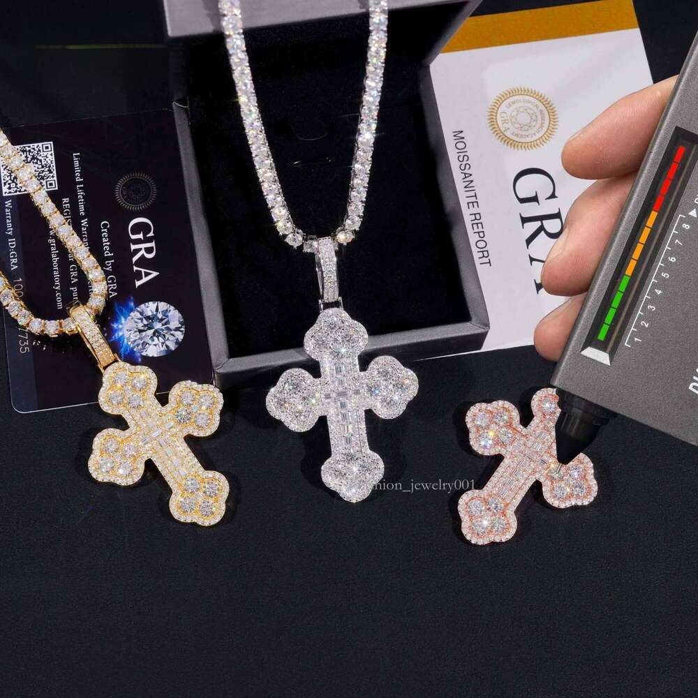 Custom tennis chain sterling sier vvs moissanite hip hop iced out jewelry fashion cross pendant