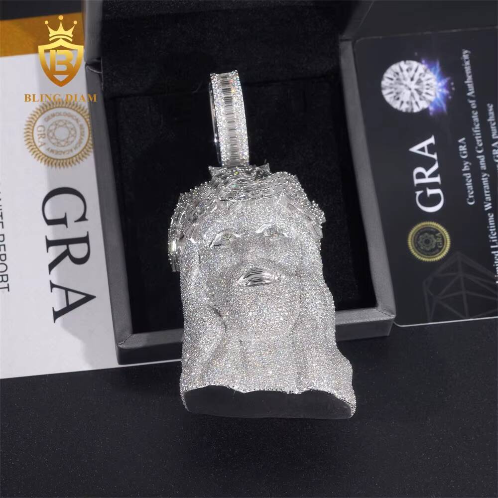 Hip Luxury Hop Jewelry 925 Silver Iced Out Moissanite Jesus Pendant High Quality Custom Moissanite Pendant Men
