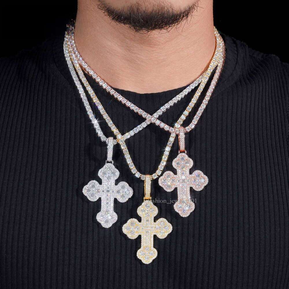 Custom tennis chain sterling sier vvs moissanite hip hop iced out jewelry fashion cross pendant