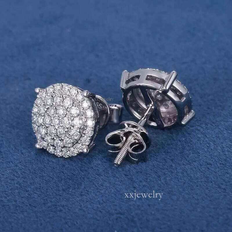 Iced out D VVS Round Brilliant Cut Moissanite Lab Dia S Sier 10K 14K Solid Filled Gold Studs Earrings for Men Women