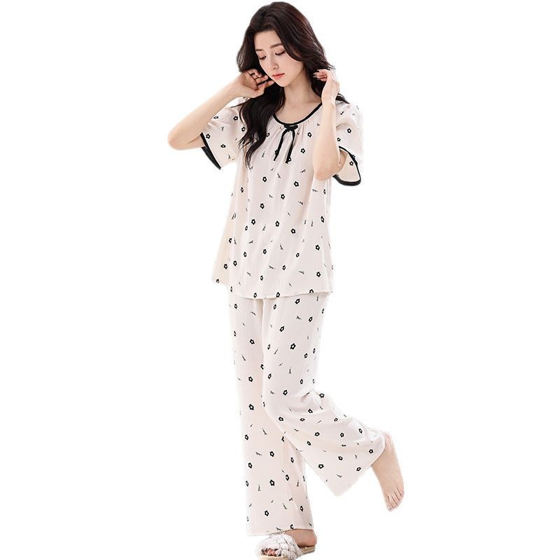 X205-Spring and summer women's cloud cotton pajamas short-sleeved trousers two-piece suit soft and comfortable loose casual cost-effective