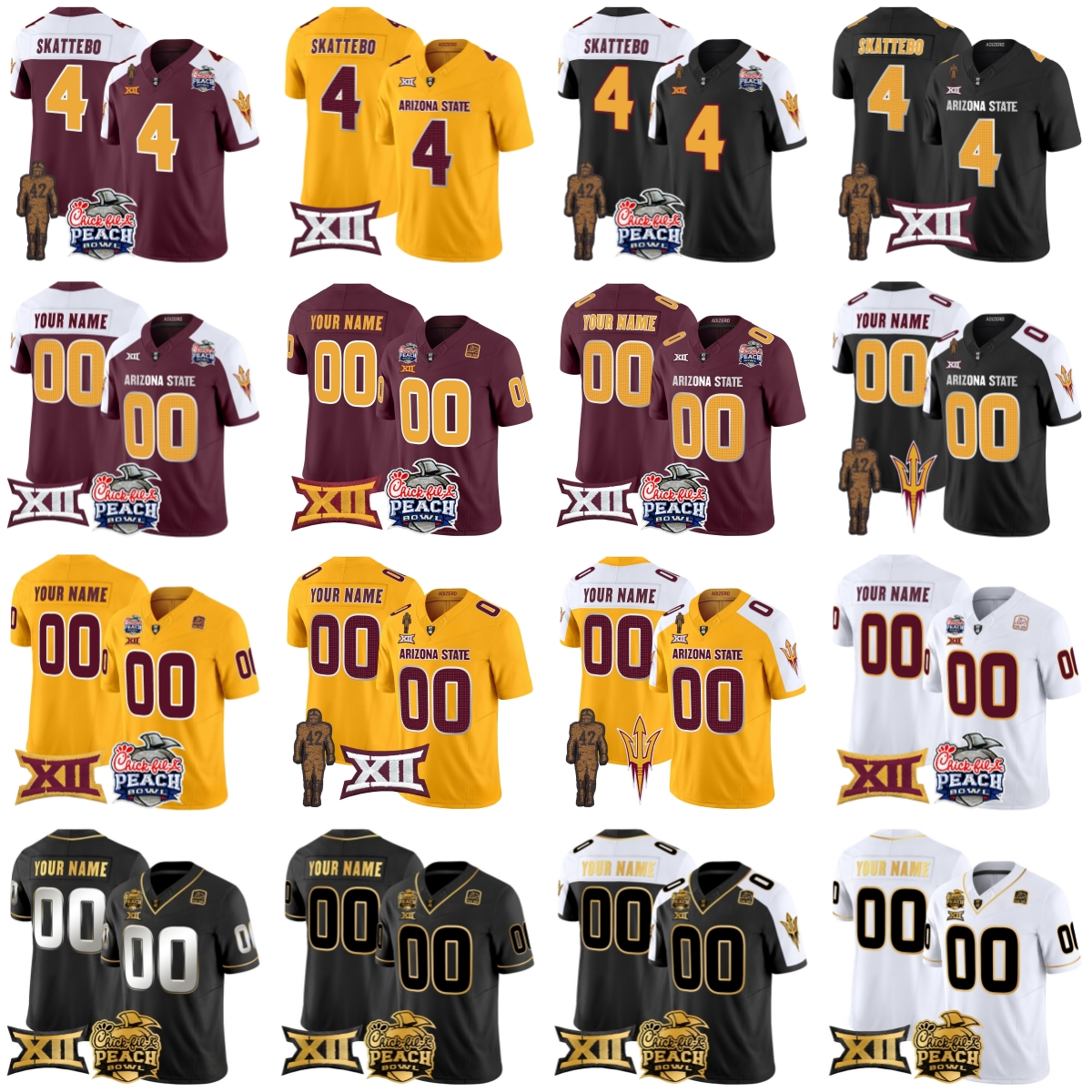 4 Cam Skattebo 2025 Arizona State Sun Devils Football Jerseys 42 Pat Tillman 10 Sam Leavitt 16 Trenton Bourguet Tyson Bruzon Schmit Laskaris Sims Custom Men Youth