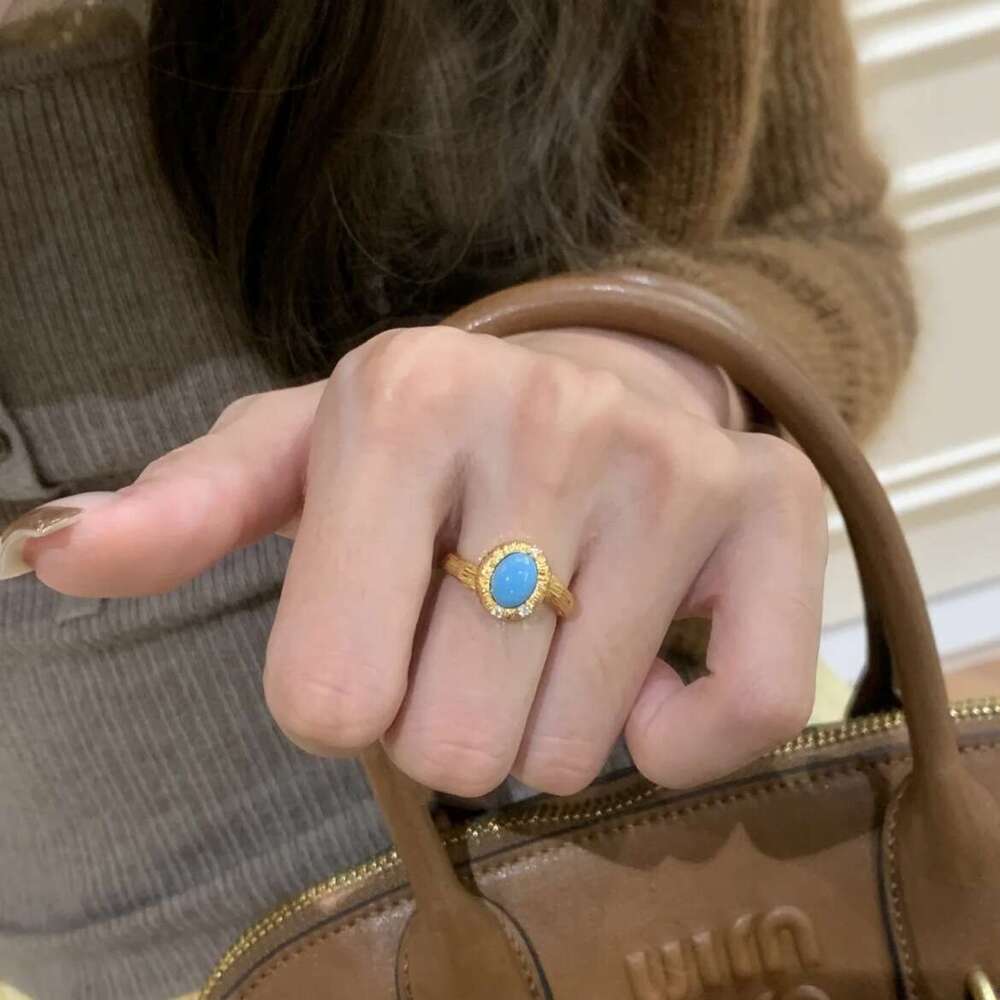 INS Luxury jewelry designer necklace bracelet earring set vintage style handmade brushed blue pine necklace high-end luxury ring temperament earring P