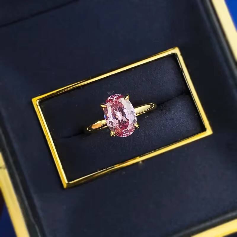 MEENOY Custom 925 Silver 18K Gold Plated Solitaire Pink Morganite Diamond Wedding Ring for Women Engagement