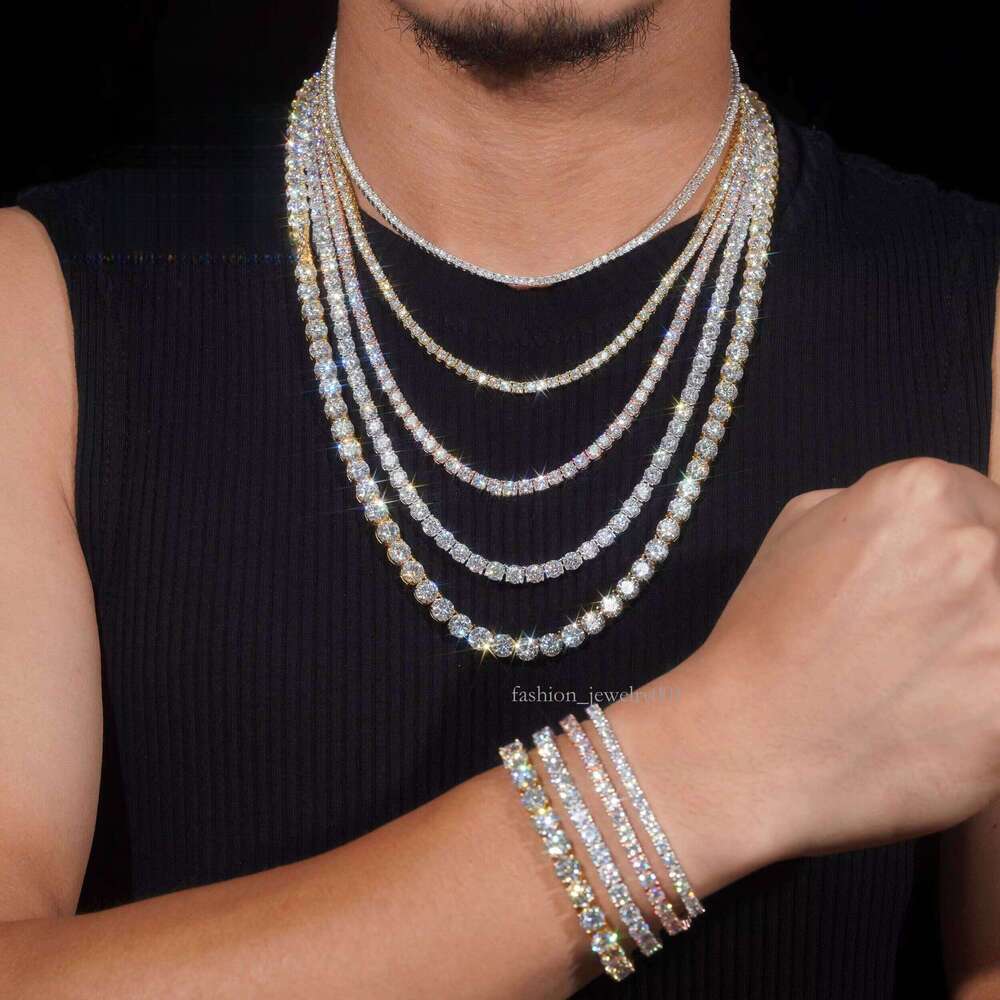 Best Selling Bulk Stock Iced Out Chains Sier S 3mm 4mm 5mm VVS1 Moissanite Tennis Chain Necklace for Women and Men