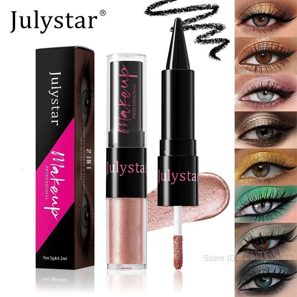 y Pearlescent Green Liquid Eye Shadow 2 in 1 Glitter Metallic Eyeshadow Eyeliner Pen Gold Pink Easy To Color Lasting Makeup X250727