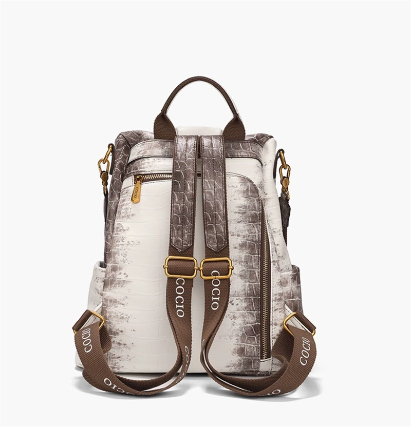 COCIO designer New genuine leather crocodile pattern white backpack casual outdoor multifunctional fashionable travel bag dh4623024 982bf8 692b71