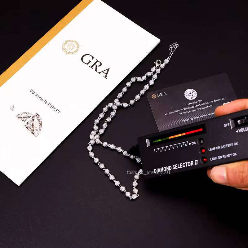 Chain VVS Ball Bead Bracelet Pure Sier Tennis Moon White Hephaistian Disco Necklace Hiphop