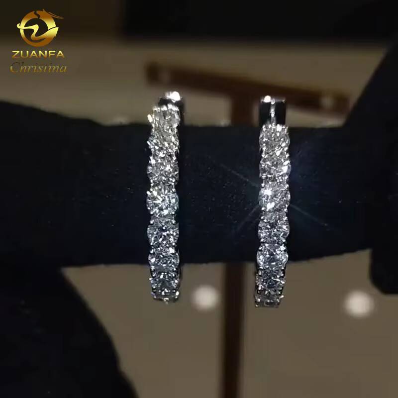 Moissanite Hoop Earring 925 Sterling Silver White Gold Plated Ladies Hoop Earring
