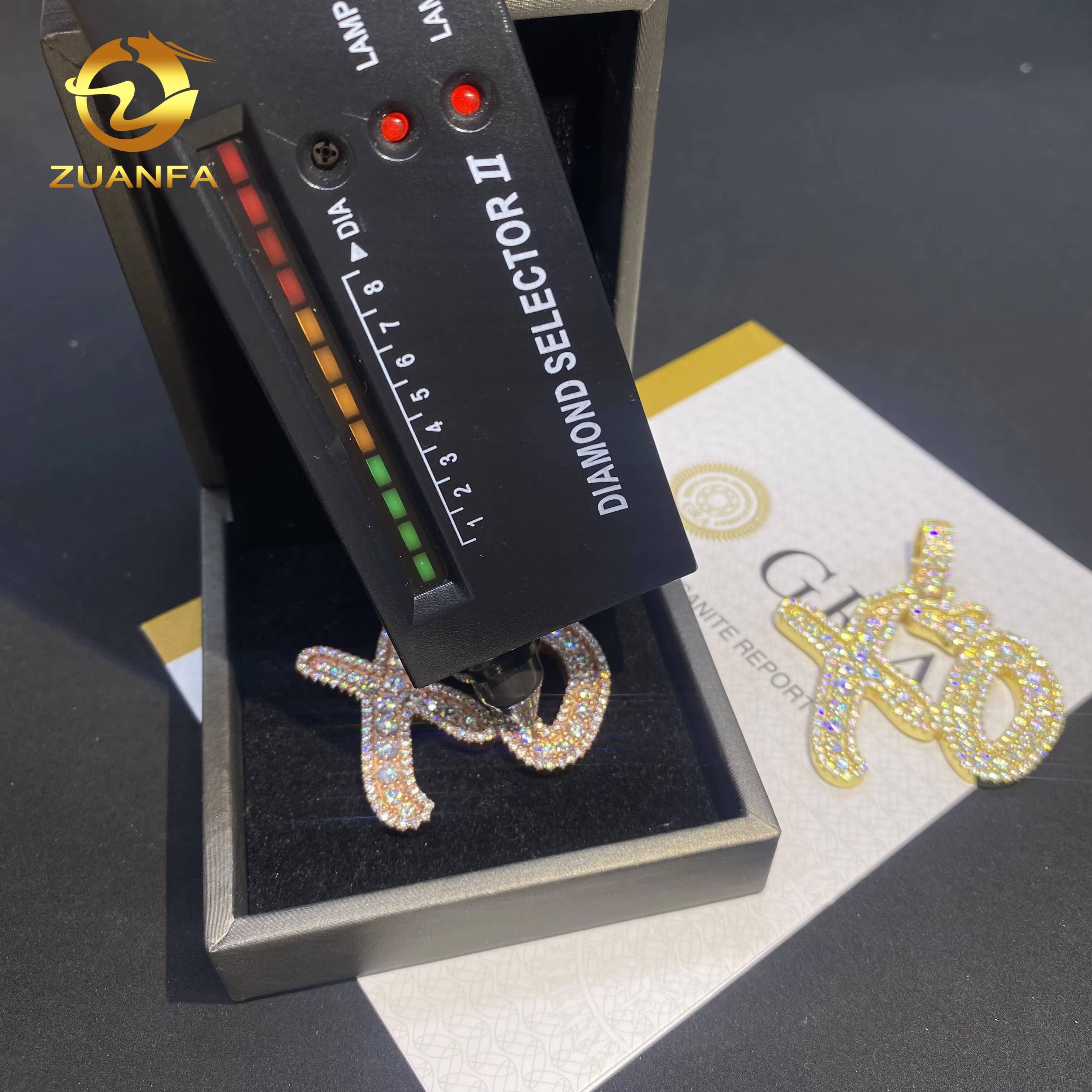 GRA Certificate Fine Hip Hop Jewelry Name Pendant Custom Iced Out 925 Silver VVS Moissanite Diamond Charm Letter XO Pendant