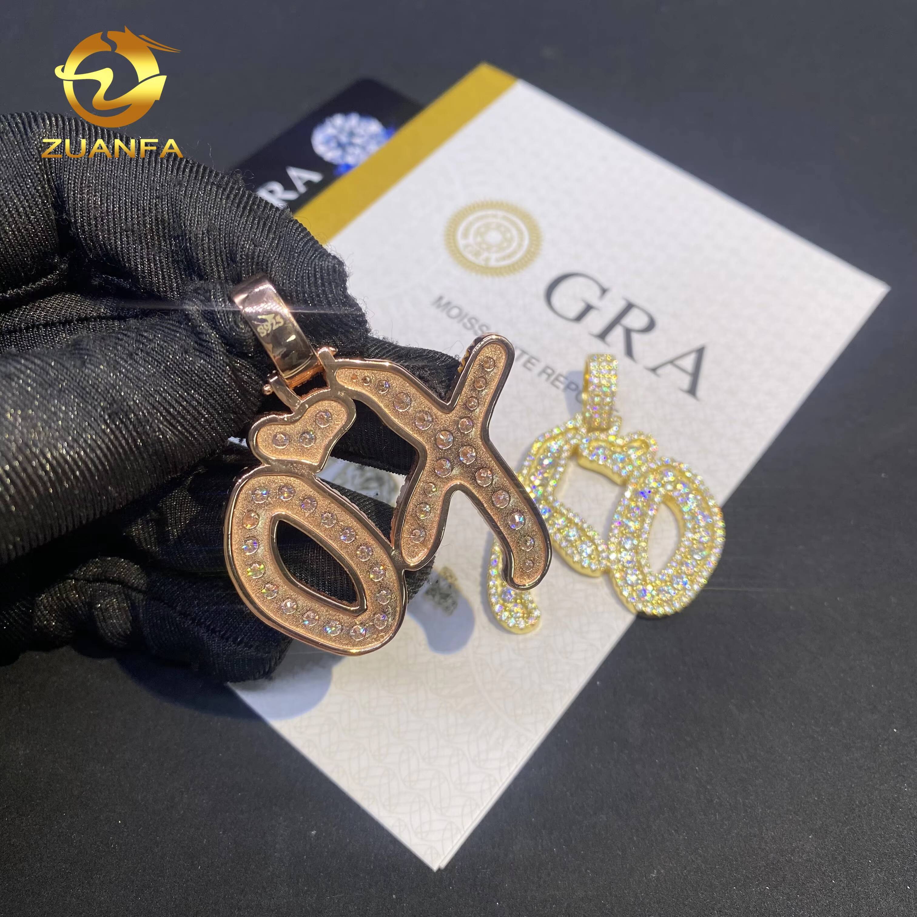 GRA Certificate Fine Hip Hop Jewelry Name Pendant Custom Iced Out 925 Silver VVS Moissanite Diamond Charm Letter XO Pendant