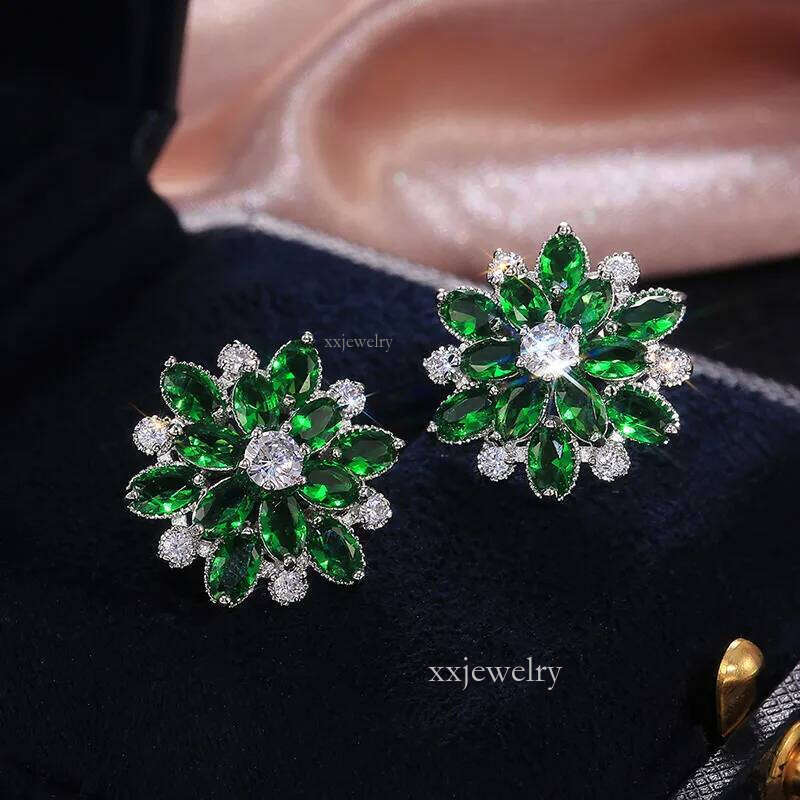 Summer Beach Moissanite Flower Earrings For Women Sterling Sier Double Shining CZ Zircon Dia Stud Earring brincos Wedding Party Gifts