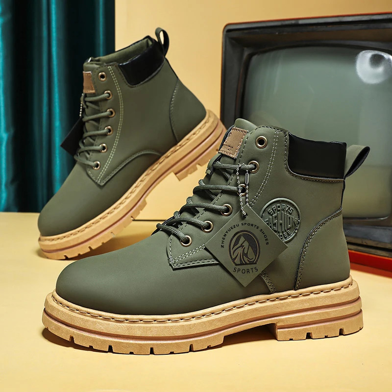 Men Shoes Fashion Motorcycle Boot Waterproof Leather Boots Spring LaceUp Platform High Top for Botas Hombre 250725
