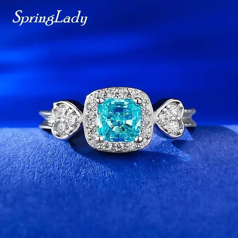 MEENOY Trendy Silver 925 Cut Lab Sapphire Paraiba Tourmaline Gemstone Engagement Candy Diamond Ring