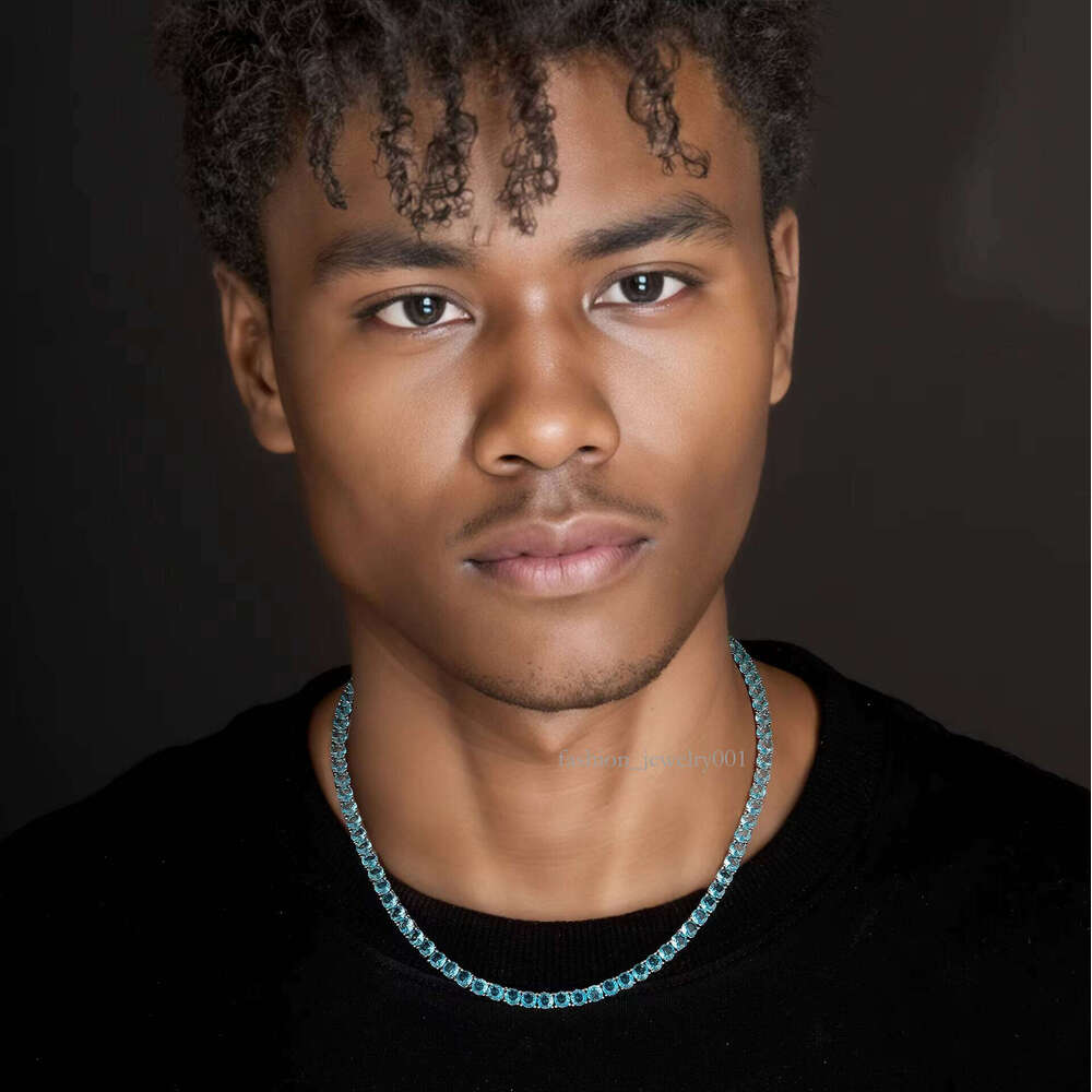 Cross-Border Fashion Moissanite Necklace Bracelet Single Row Full Tennis Chain with Colorful Zircon Hip-Hop Style