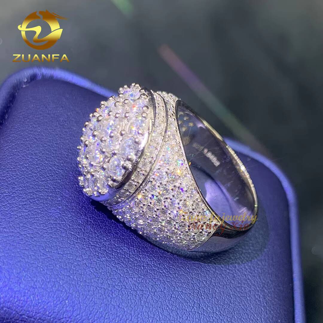 Iced Out Pass Diamond Tester Jewelry Men 925 Sterling Silver Vvs Moissanite Hip Hop Ring