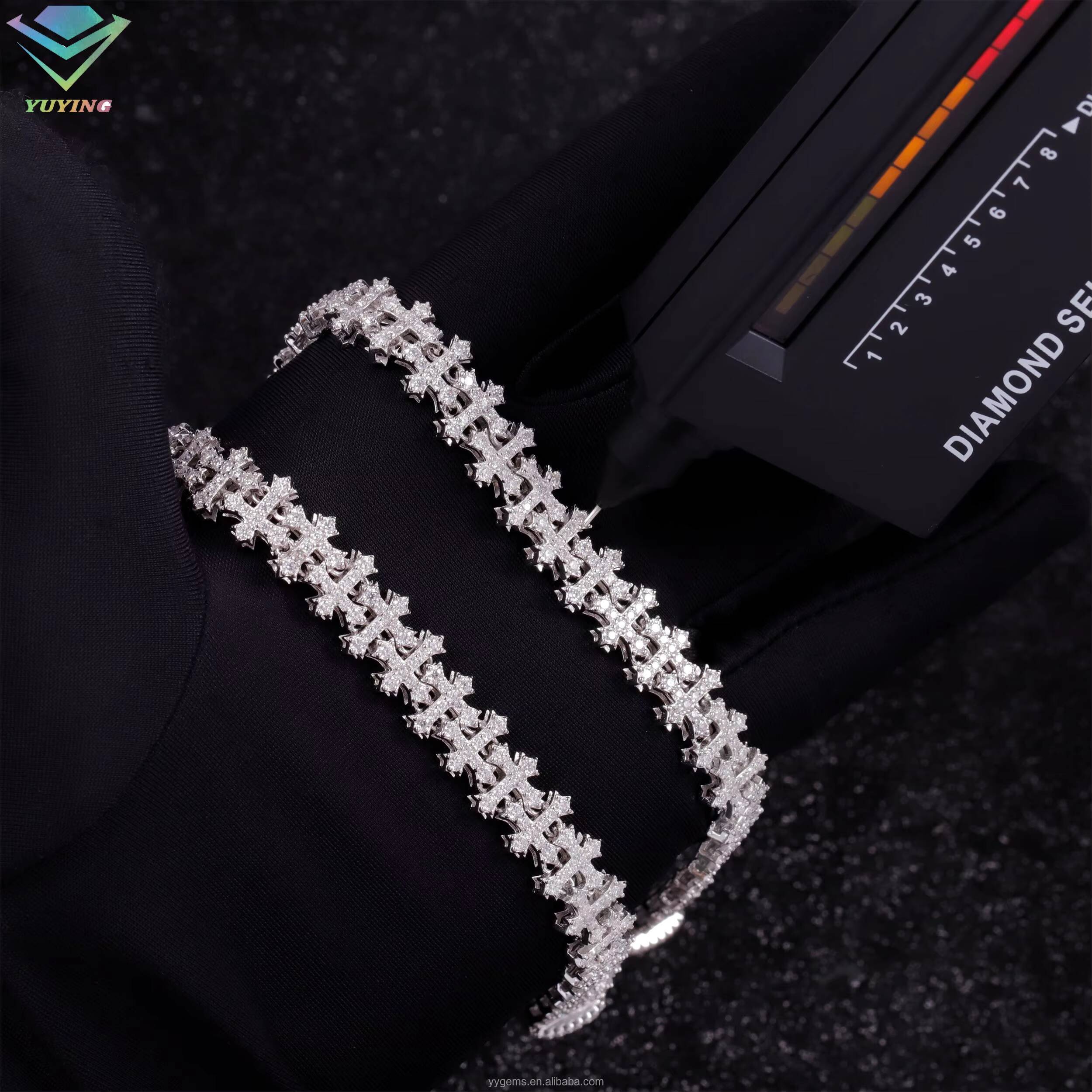 Popular New Arrivals 925 Silver Cross Bracelet Iced Out Hip Hop Jewelry VVS1 Moissanite Diamond Cross Cuban Bracelet Men