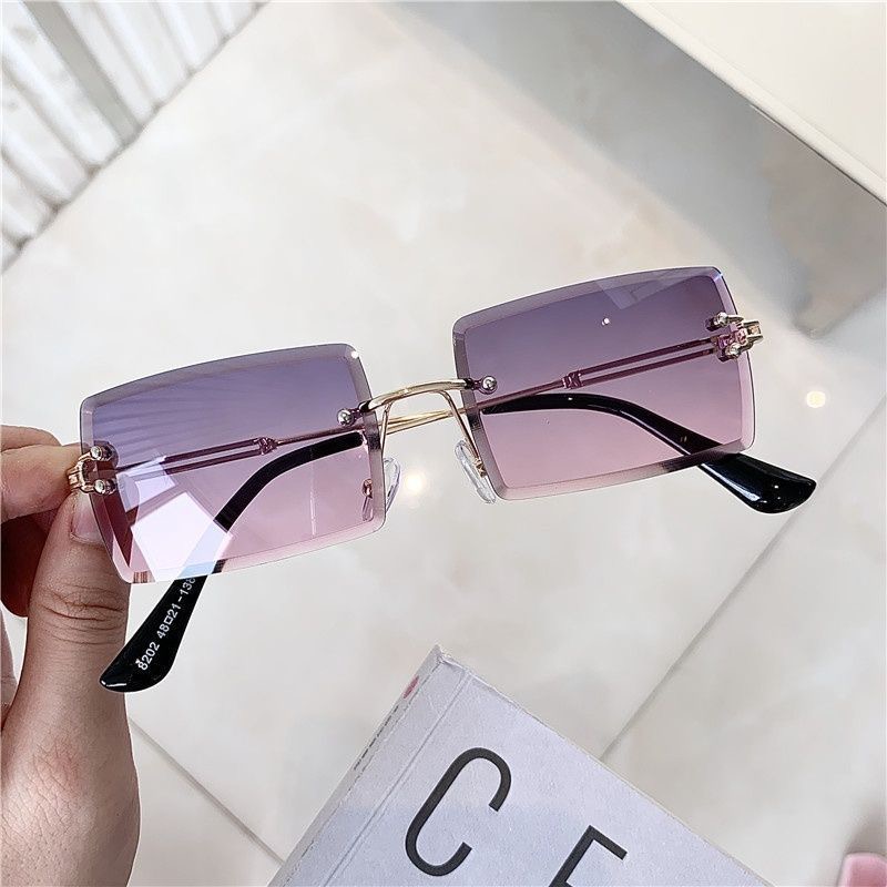 2025 European and American new cross-border square frameless cut-edge metal sunglasses women's gradient sunglasses trend glasses