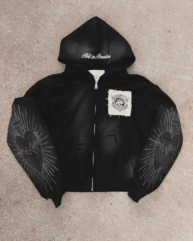 Designer Men's Hoodies Harajuku Embroidery Oversized Letter Patch Flash zip up hoodie Men Women Hip Hop Goth Casual Sweatshirt Asian size