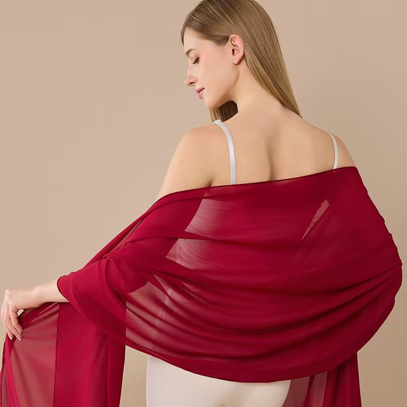 K1492 European and American cross-border pure color chiffon long shawl bride bridesmaid wedding dress prom party dinner shawl female