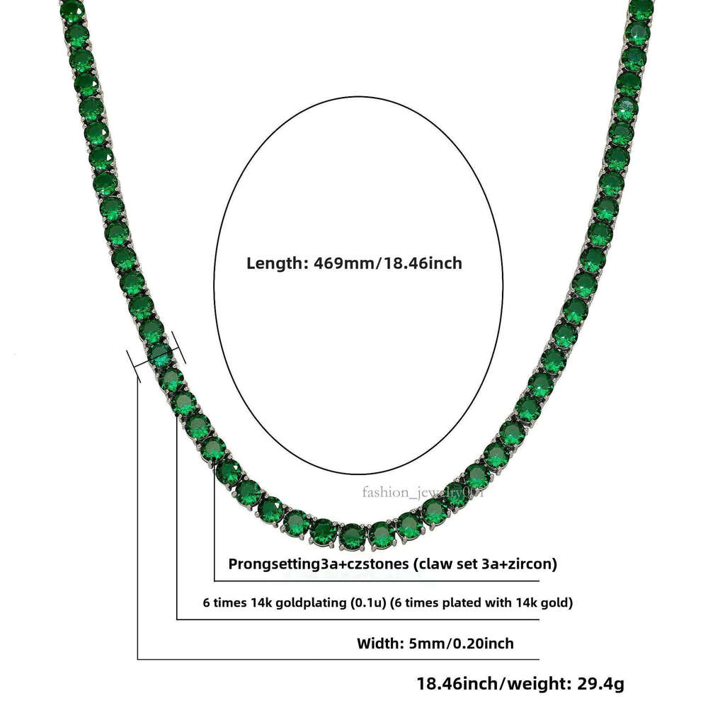 Cross-Border Fashion Moissanite Necklace Bracelet Single Row Full Tennis Chain with Colorful Zircon Hip-Hop Style