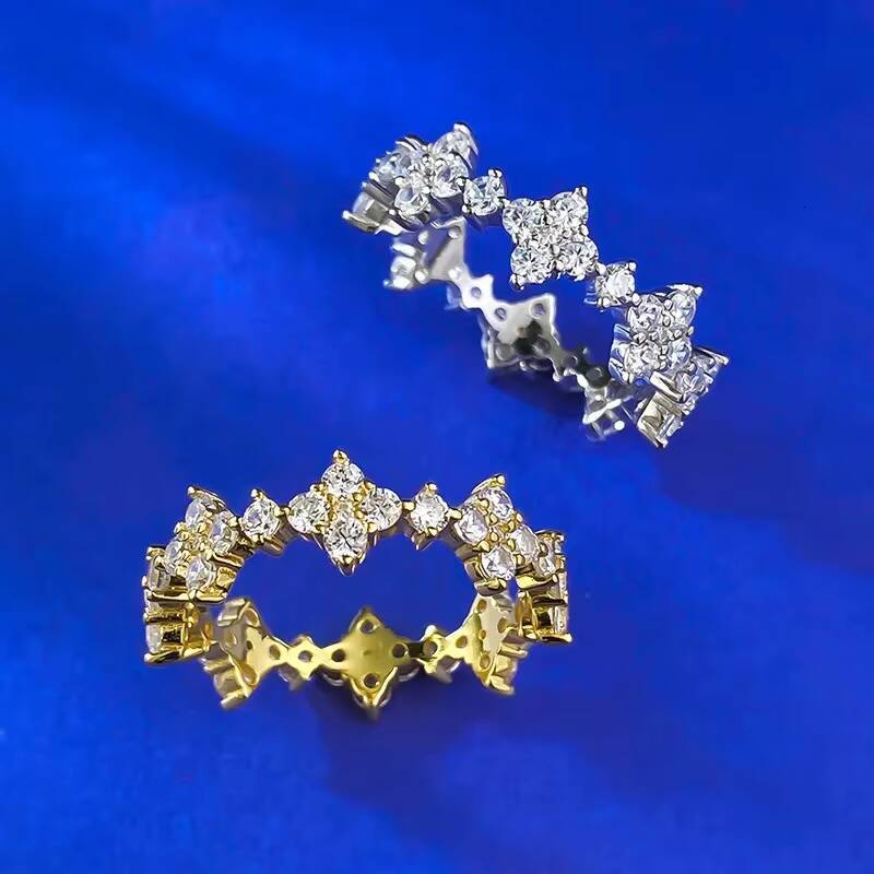 MEENOY Ins Style 18K Gold Plated Infinity Eternity Silver 925 Four Leaf Clover Ring for Women Wedding