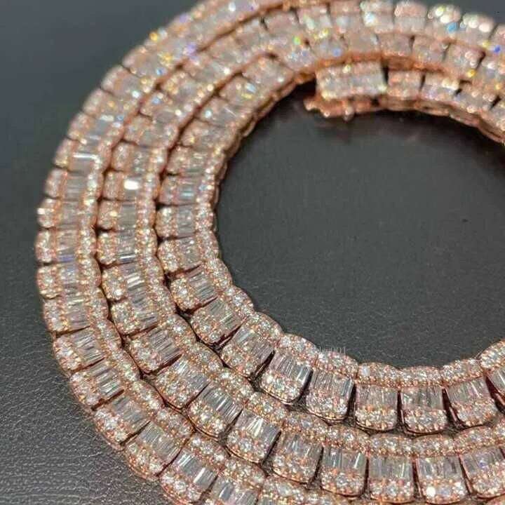 Hot Selling Elegant Baguette Necklace Iced Out Rose Gold Plated S Vvs Dia Sier Moissanite Tennis Chain