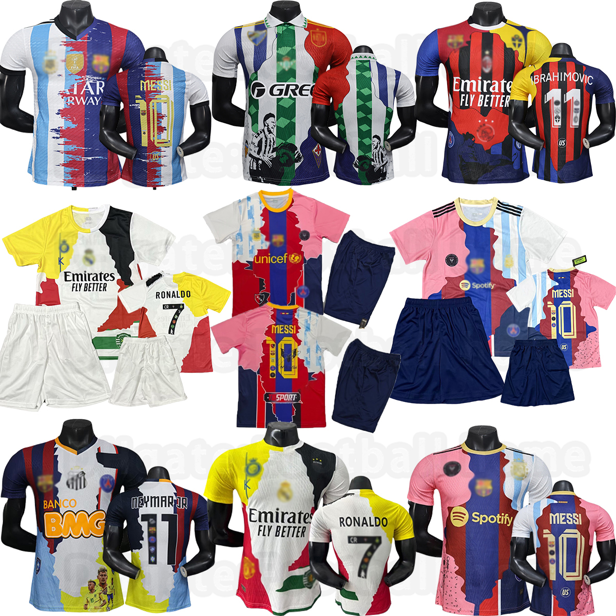 25 26 Ronaldo Multi Career Splicing MESSIS soccer jerseys real madridjerseys Real Neymar Jr mADRIds Ibrahimovic BetiSEs BaRCelonaeS Miamis football men kids