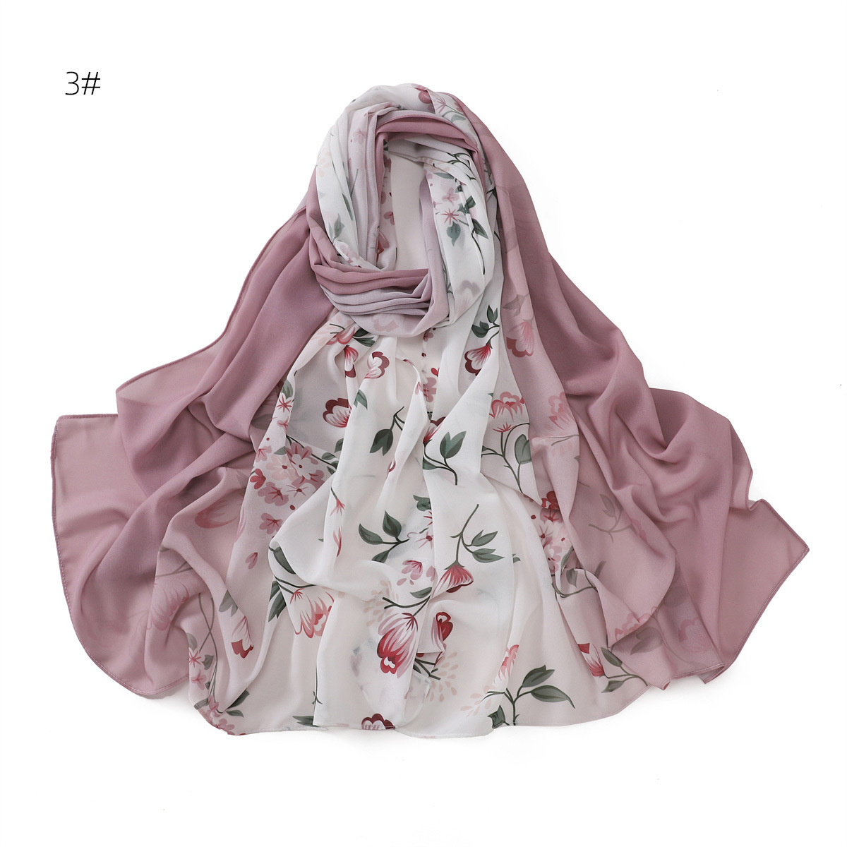 K1484 Cross-border spring and summer new pearl chiffon monochrome plus printed hand-painted gradient floral gauze scarf women's long scarf head w