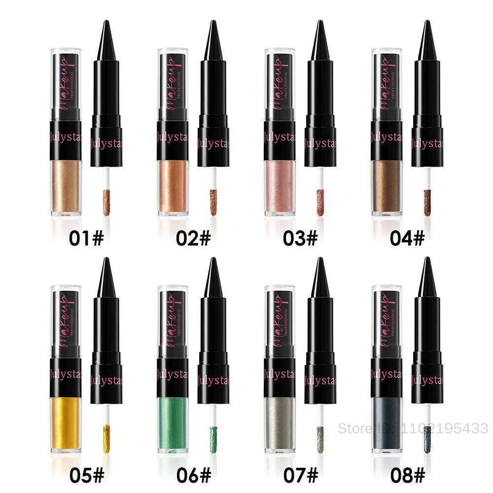 y Pearlescent Green Liquid Eye Shadow 2 in 1 Glitter Metallic Eyeshadow Eyeliner Pen Gold Pink Easy To Color Lasting Makeup X250727