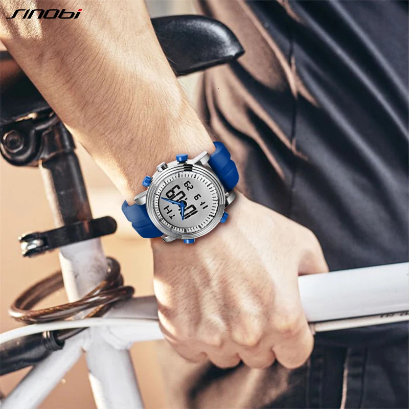 SINOBI Sports Chronograph Mens Wrist Watches Digital Quartz Double Movement Waterproof Diving Watchband Mens Clock 250724