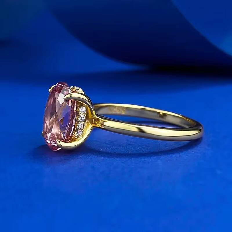 MEENOY Custom 925 Silver 18K Gold Plated Solitaire Pink Morganite Diamond Wedding Ring for Women Engagement