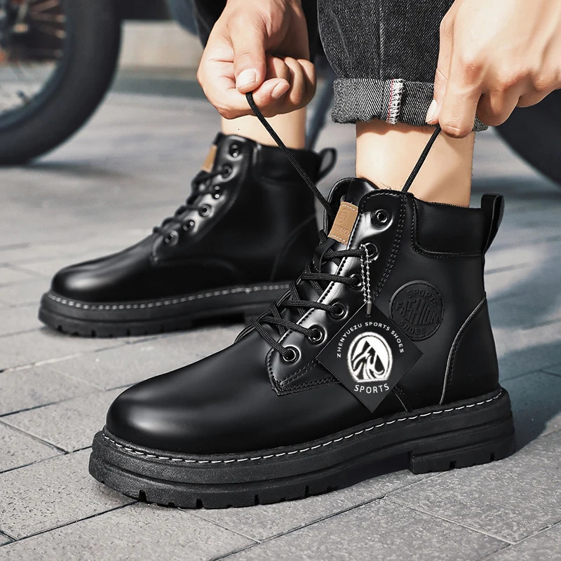 Men Shoes Fashion Motorcycle Boot Waterproof Leather Boots Spring LaceUp Platform High Top for Botas Hombre 250725