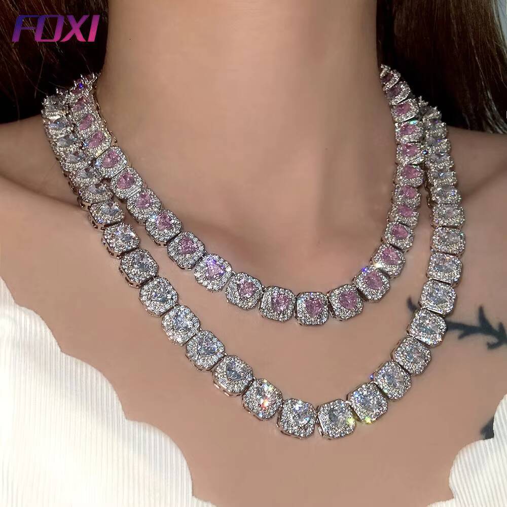 Pink Heart Gemstone Necklace Women Fashion Gold Plated Diamond Necklace Jewelry