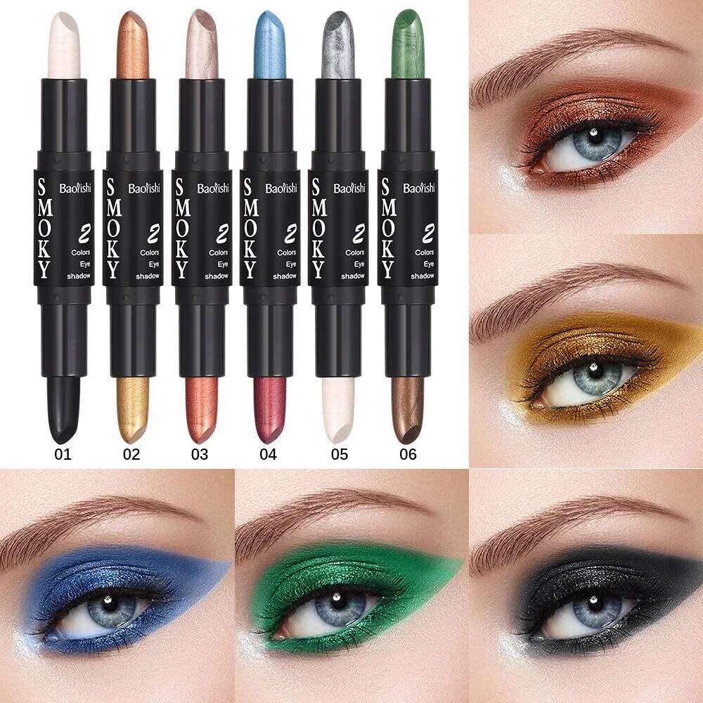 Double Head 6 Color Stick Dia Flash Pen Pencil Pearl Long Effect Eye Shadow X250726