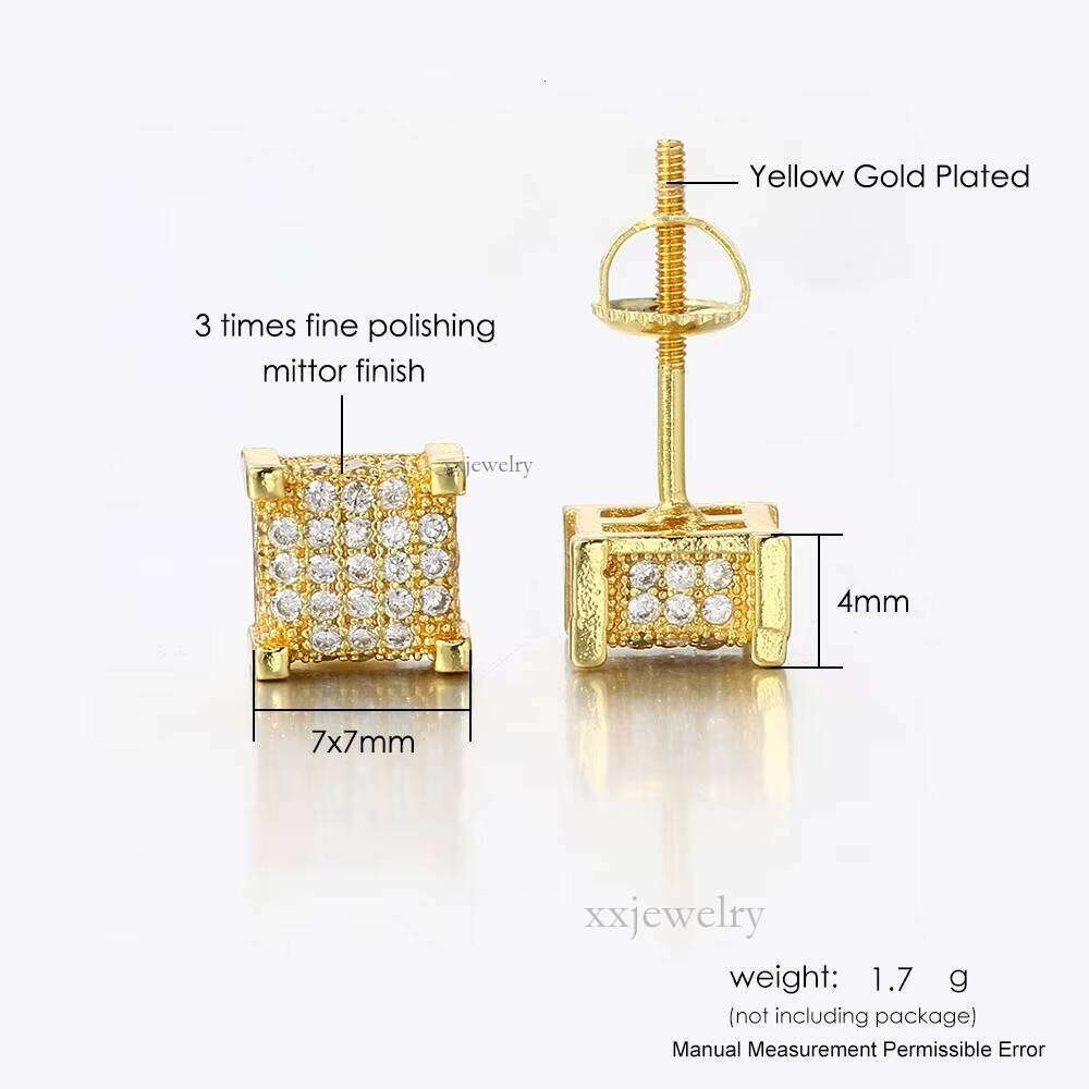 Hip-hop style earringsMen's Hip Hop Zircon Moissanite Crystal Jewelry Rhinestone Sier Women's Gold Stud Earrings