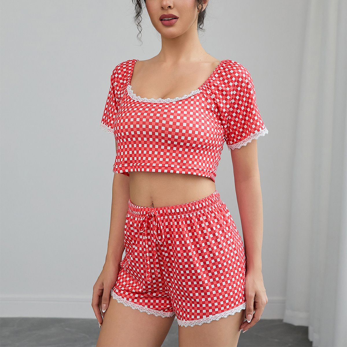 B992-New cross-border women's pajamas summer sexy short-sleeved shorts two-piece home clothes