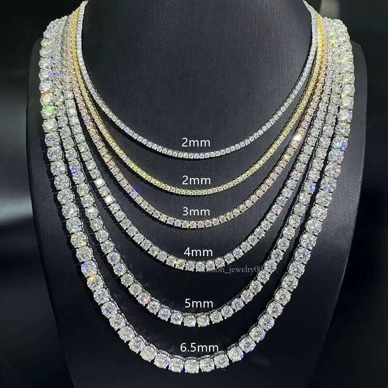 Custom 2mm 3mm 4mm 5mm 6mm Sterling Sier VVS Moissanite Tennis Chain Necklace