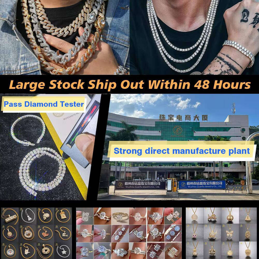 Factory Price Sier Chain D Color 2mm 3mm 4mm Dia Hiphop Jewelry Moissanite Tennis Link Necklace