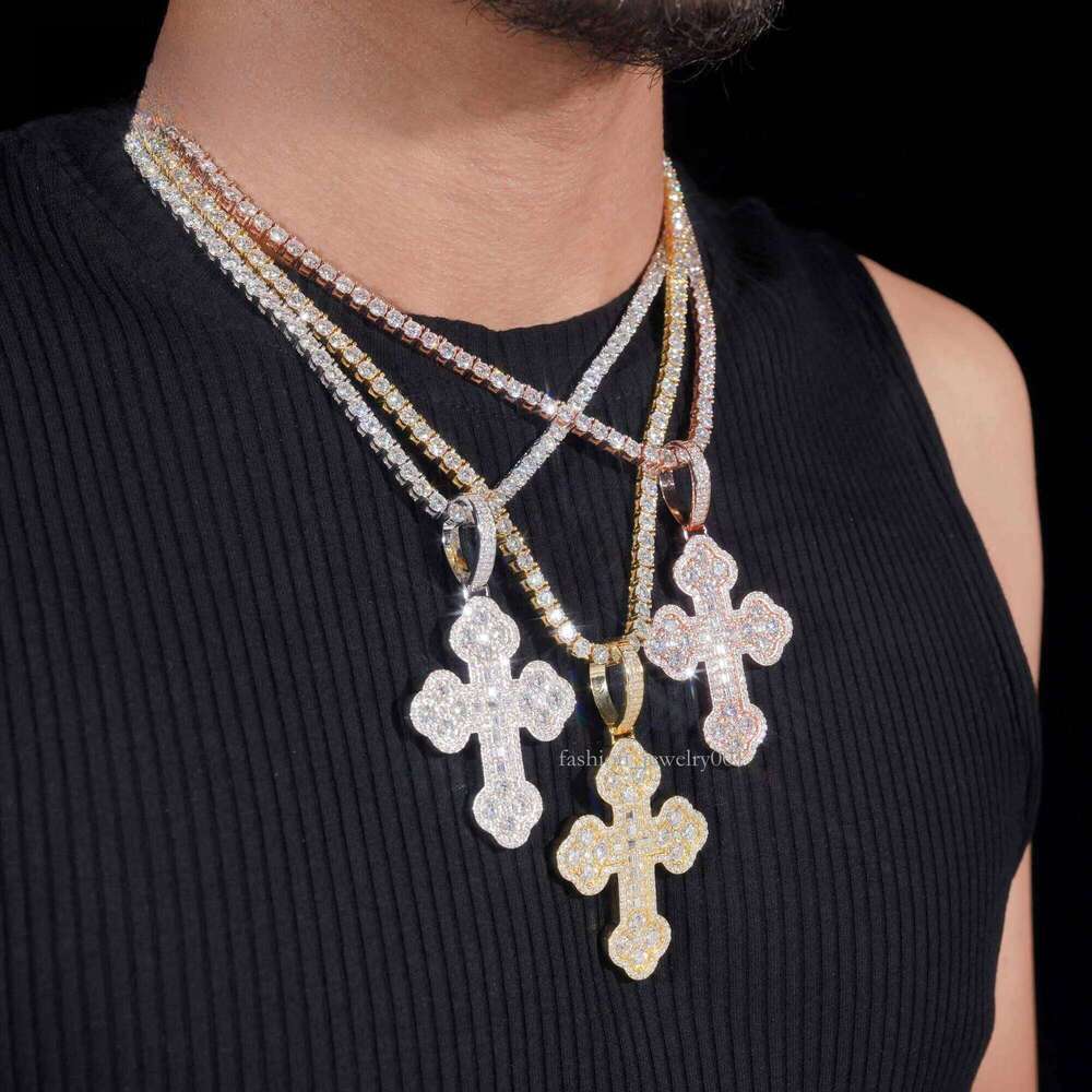 Custom tennis chain sterling sier vvs moissanite hip hop iced out jewelry fashion cross pendant