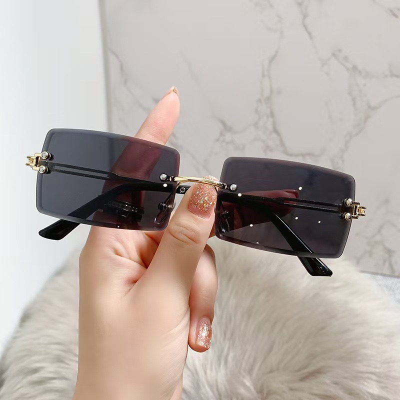 2025 European and American new cross-border square frameless cut-edge metal sunglasses women's gradient sunglasses trend glasses