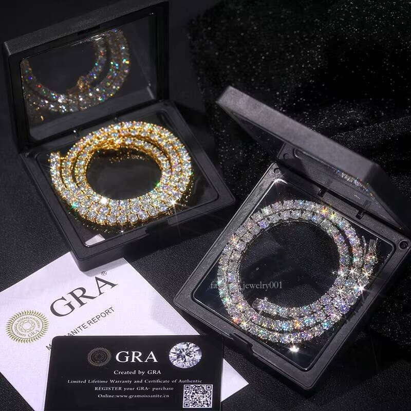 Warehouse Pure Sier Tennis Chain 3mm 5mm VVS Incl. Sand Stone Men and Women Necklace Fine Jewelry