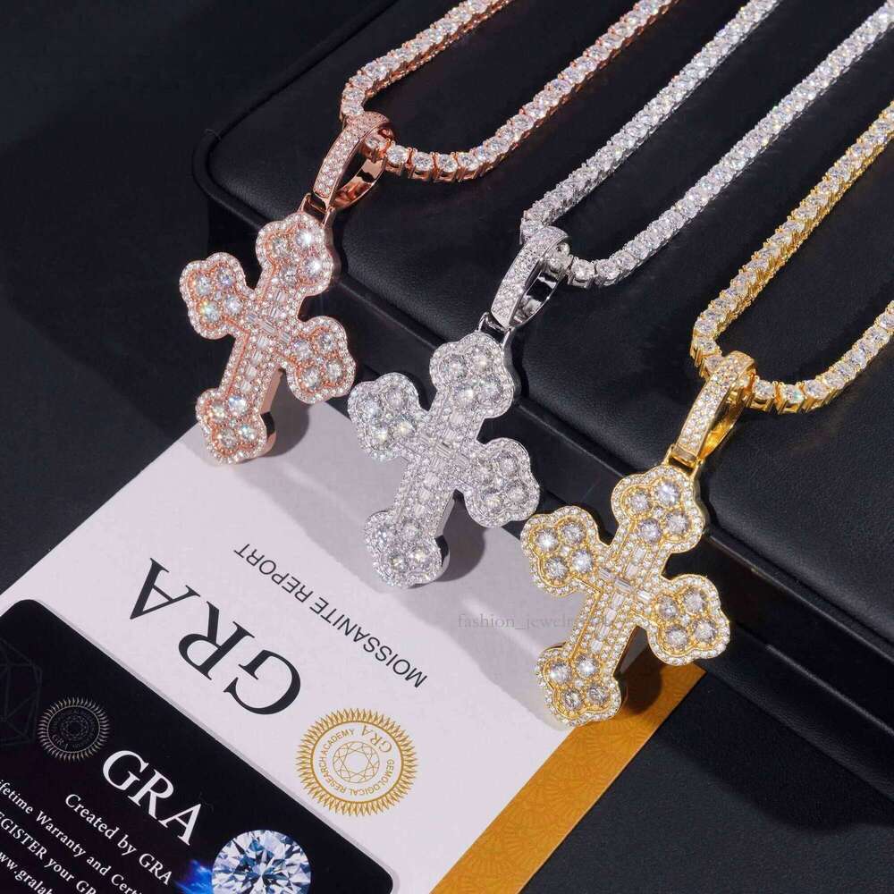 Custom tennis chain sterling sier vvs moissanite hip hop iced out jewelry fashion cross pendant