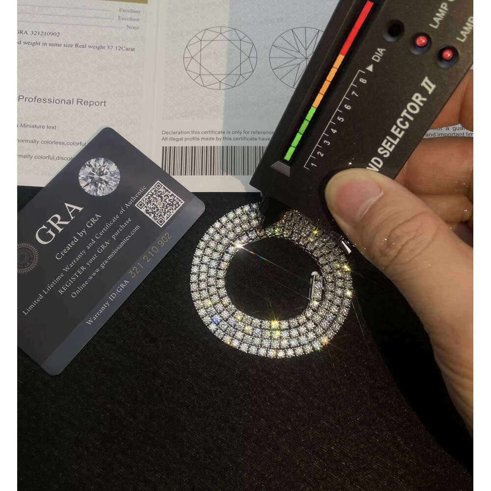 Hip Hop Silicon Stone Sterling Sier Vvs Cubic Zirconia 4mm White Gold Tennis Chain